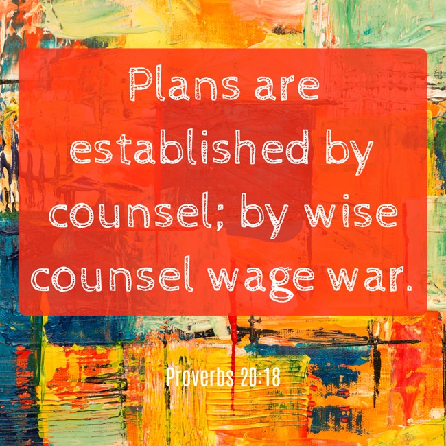 Plans are established by counsel; by wise counsel wage war. - Proverbs 20:18
