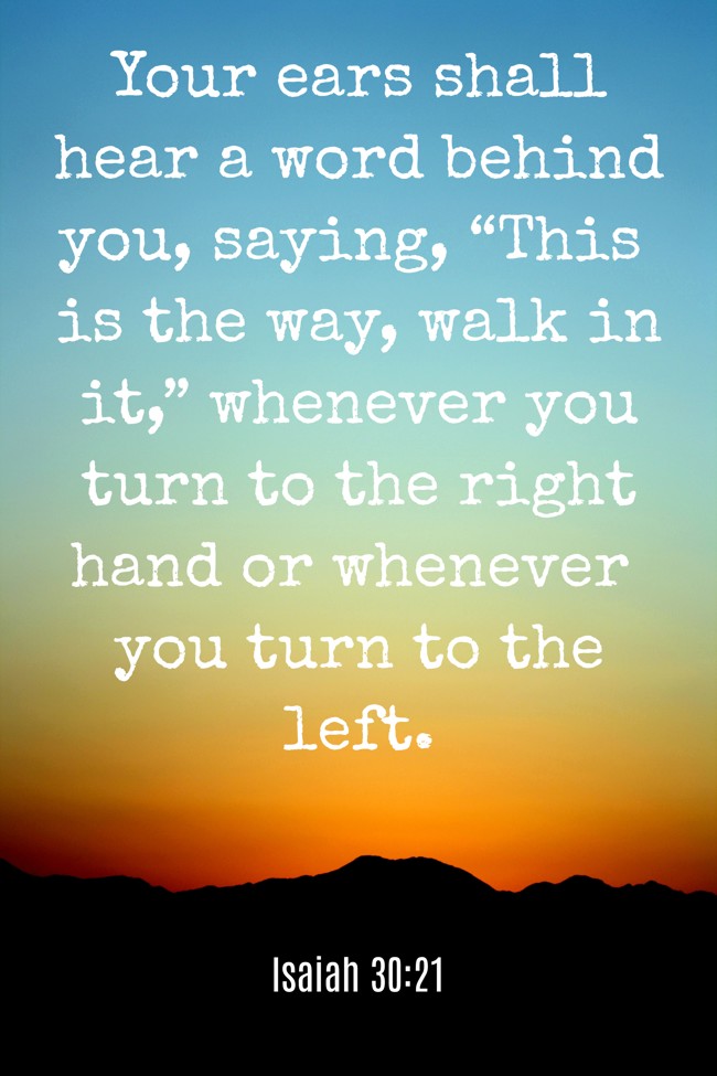 Your ears shall hear a word behind you, saying, “This is the way, walk in it,” whenever you turn to the right hand or whenever you turn to the left. - Isaiah 30:21