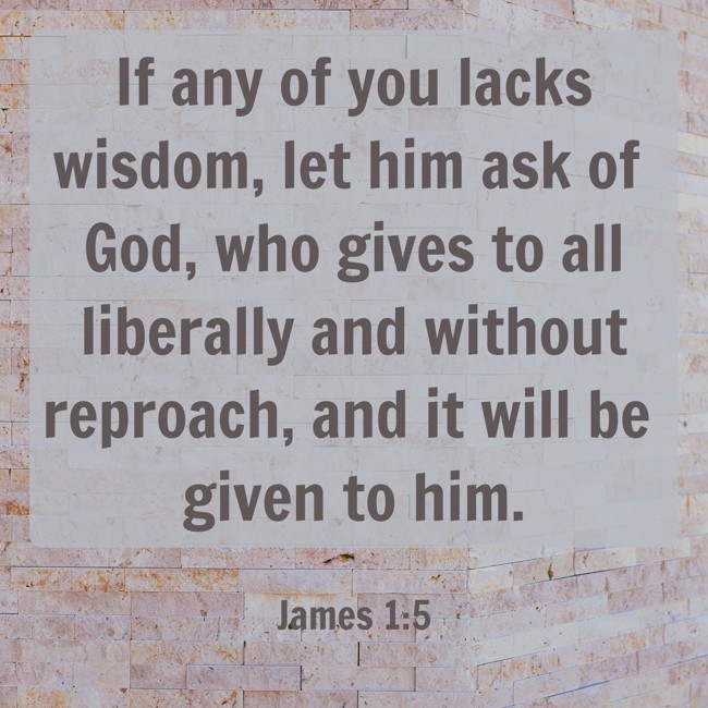 If any of you lacks wisdom, let him ask of God, who gives to all liberally and without reproach, and it will be given to him. - James 1:5