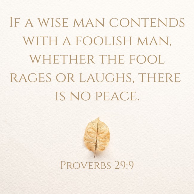 If a wise man contends with a foolish man, whether the fool rages or laughs, there is no peace. - Proverbs 29:9