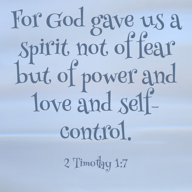 For God gave us a spirit not of fear but of power and love and self-control. - 2 Timothy 1:7
