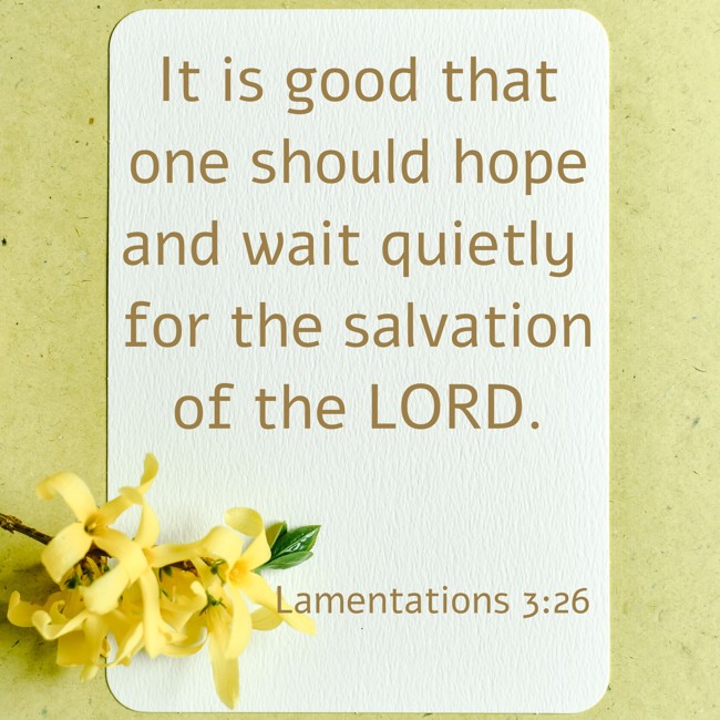 It is good that one should hope and wait quietly for the salvation of the LORD. - Lamentations 3:26