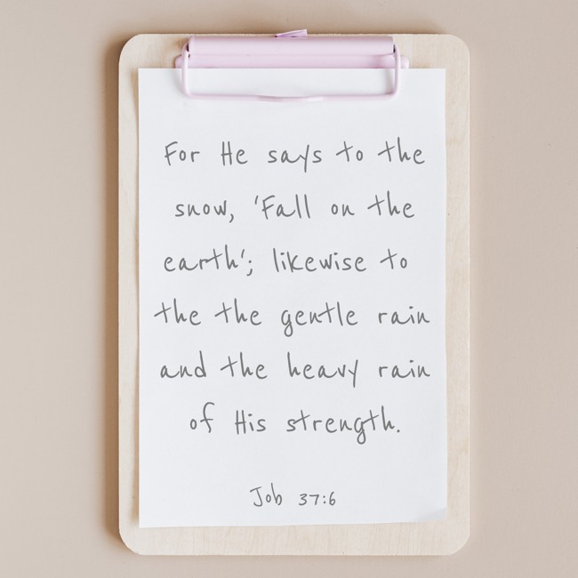 For He says to the snow, 'Fall on the earth'; likewise to the the gentle rain and the heavy rain of His strength. - Job 37:6