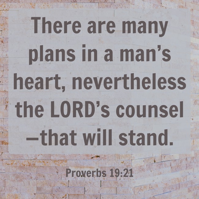 There are many plans in a man’s heart, nevertheless the LORD’s counsel—that will stand. - Proverbs 19:21