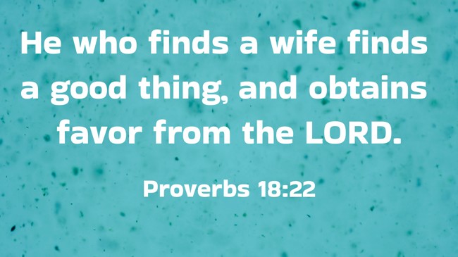 He who finds a wife finds a good thing, and obtains favor from the LORD. - Proverbs 18:22