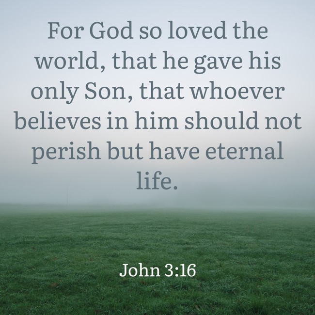 For God so loved the world, that he gave his only Son, that whoever believes in him should not perish but have eternal life. - John 3:16