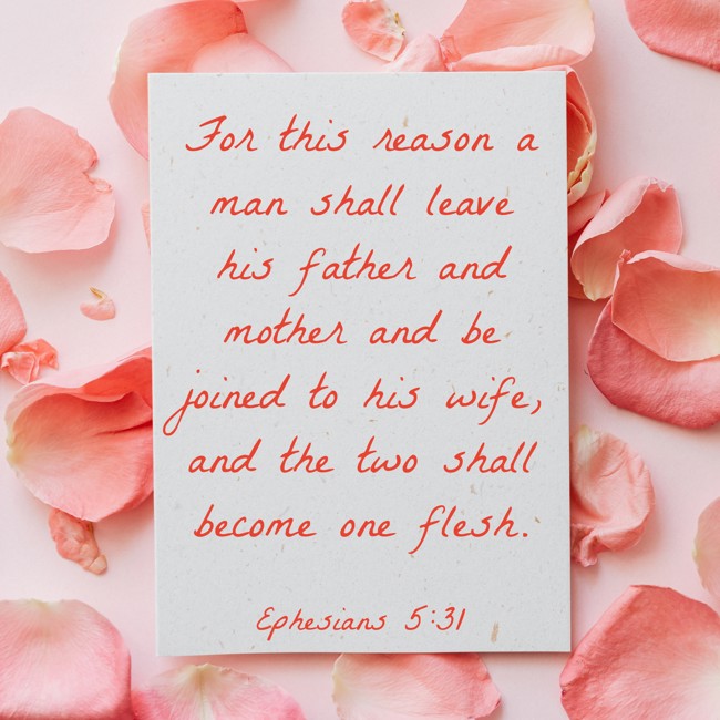 For this reason a man shall leave his father and mother and be joined to his wife, and the two shall become one flesh. - Ephesians 5:31