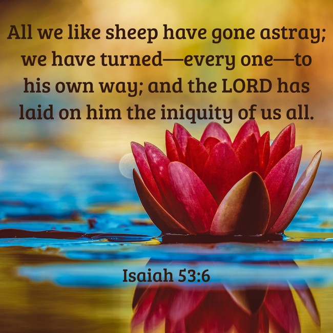 All we like sheep have gone astray; we have turned—every one—to his own way; and the LORD has laid on him the iniquity of us all. - Isaiah 53:6