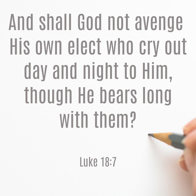 And shall God not avenge His own elect who cry out day and night to Him, though He bears long with them? - Luke 18:7