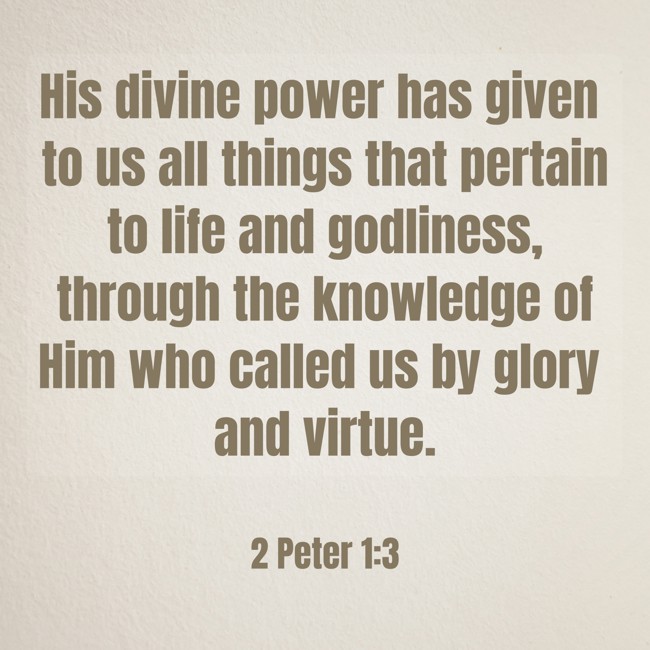 His divine power has given to us all things that pertain to life and godliness, through the knowledge of Him who called us by glory and virtue. - 2 Peter 1:3