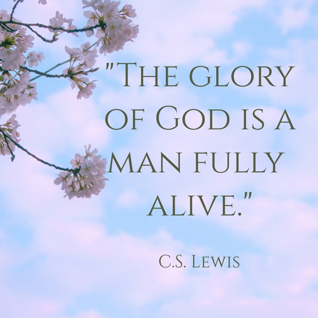 The glory of God is a man fully alive. - C.S. Lewis