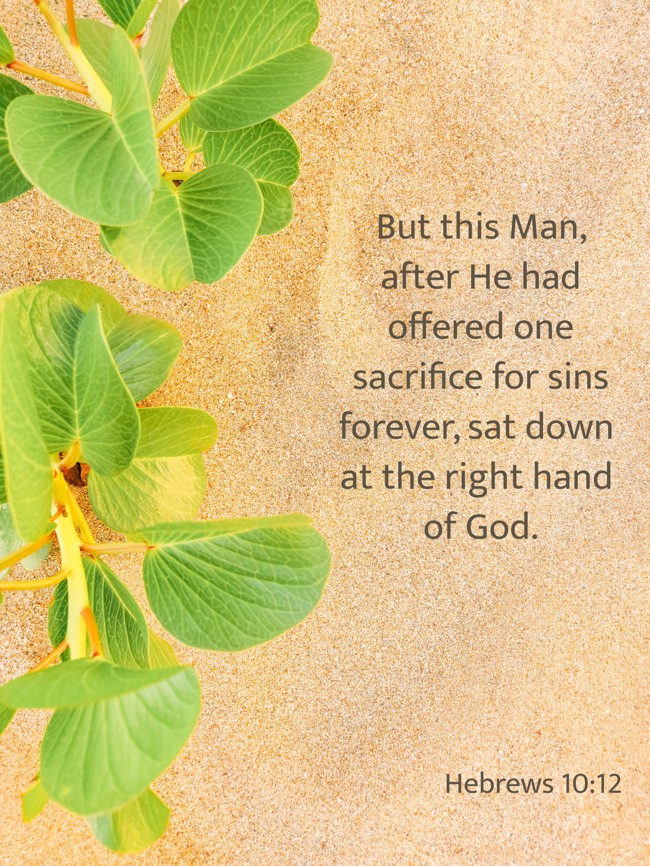But this Man, after He had offered one sacrifice for sins forever, sat down at the right hand of God. - Hebrews 10:12