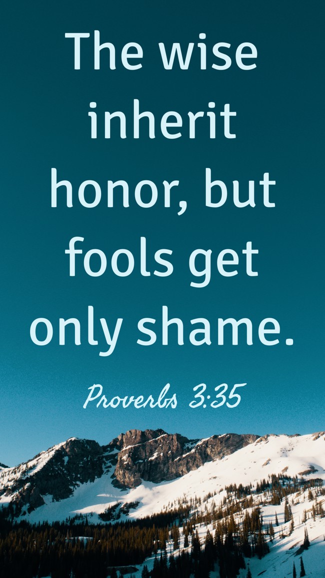 The wise inherit honor, but fools get only shame. - Proverbs 3:35