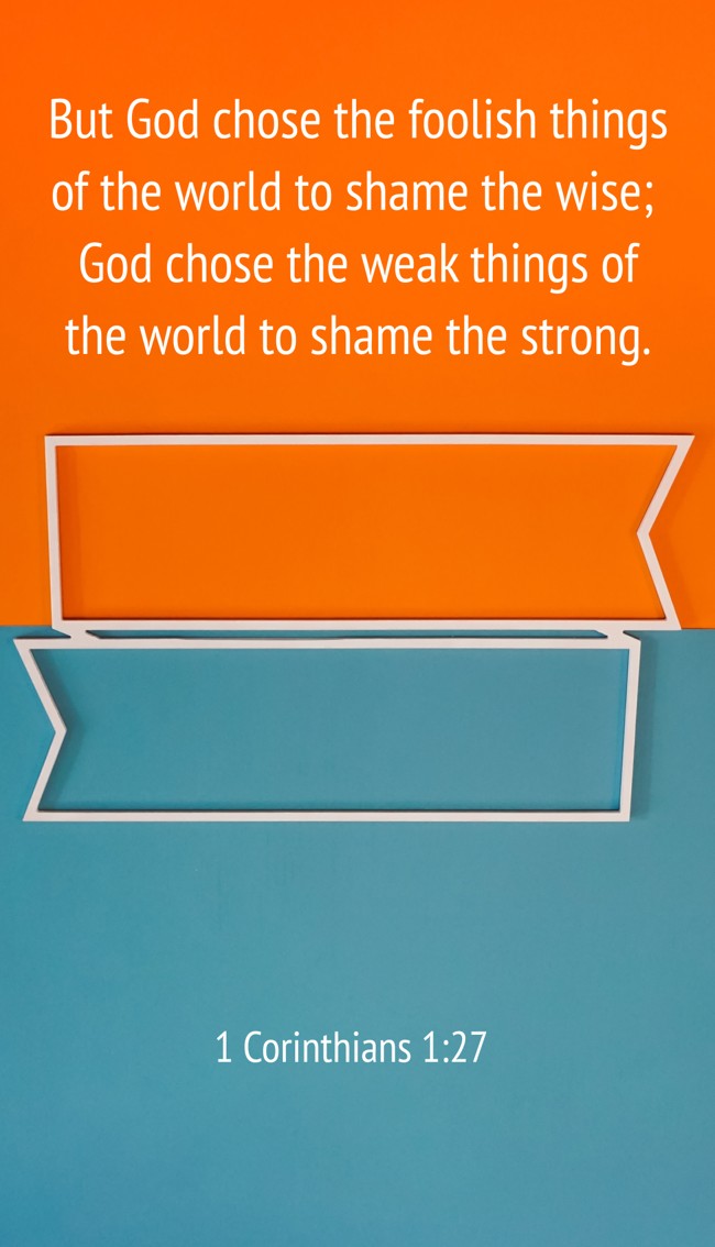 But God chose the foolish things of the world to shame the wise; God chose the weak things of the world to shame the strong. - 1 Corinthians 1:27