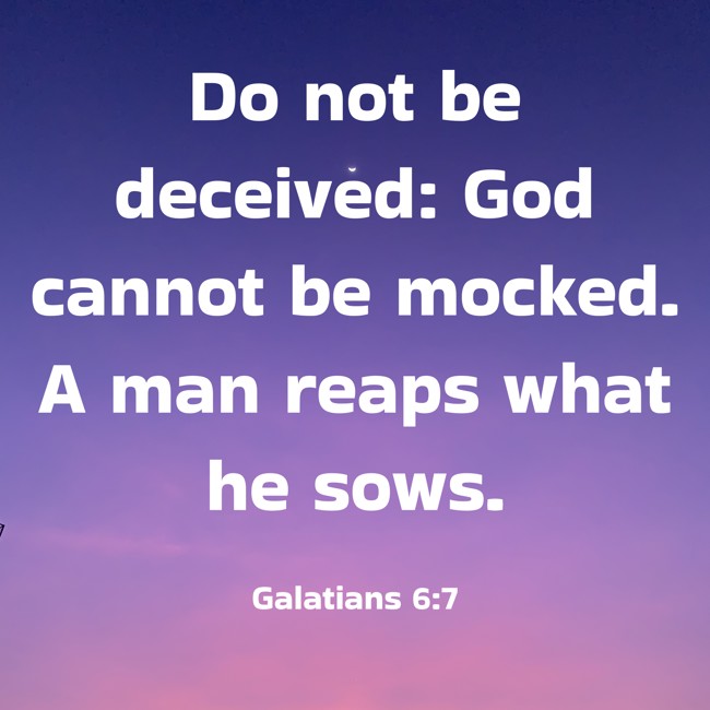 Do not be deceived: God cannot be mocked. A man reaps what he sows. - Galatians 6:7