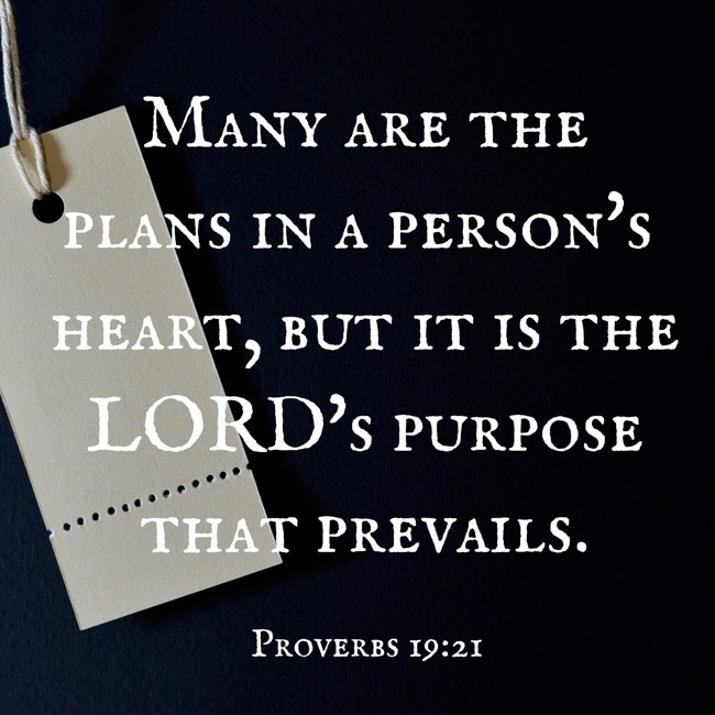 Many are the plans in a person's heart, but it is the LORD's purpose that prevails. - Proverbs 19:21