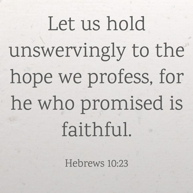 Let us hold unswervingly to the hope we profess, for he who promised is faithful. - Hebrews 10:23