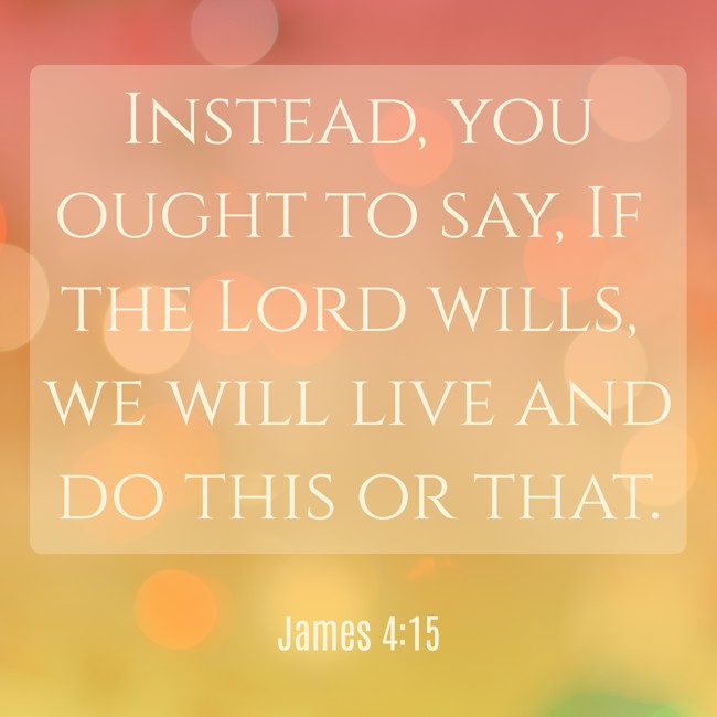Instead, you ought to say, If the Lord wills, we will live and do this or that. - James 4:15