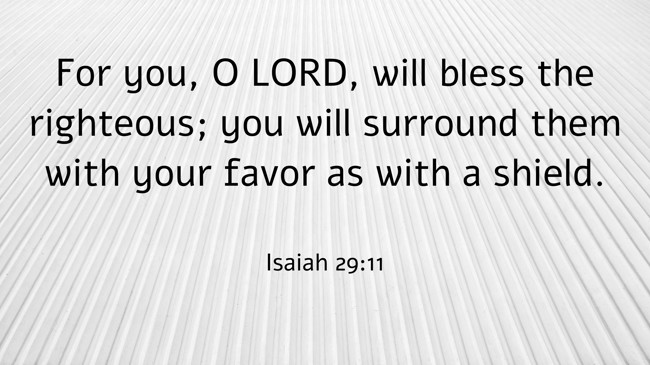 For you, O LORD, will bless the righteous; you will surround them with your favor as with a shield. - Isaiah 29:11