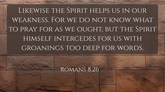 Likewise the Spirit helps us in our weakness. For we do not know what to pray for as we ought, but the Spirit himself intercedes for us with groanings too deep for words. - Romans 8:26