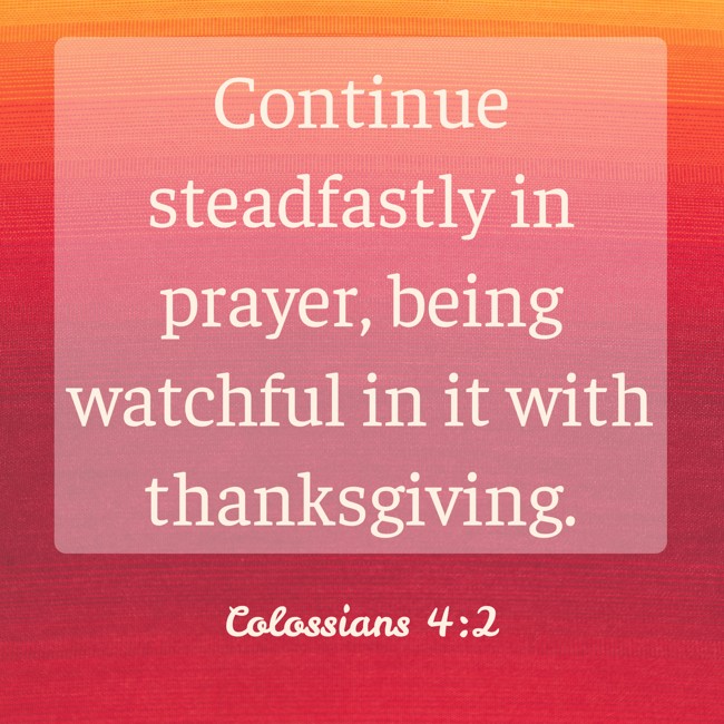 Continue steadfastly in prayer, being watchful in it with thanksgiving. - Colossians 4:2