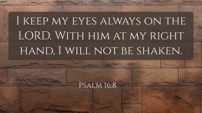 I keep my eyes always on the LORD. With him at my right hand, I will not be shaken. - Psalm 16:8