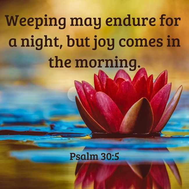 Weeping may endure for a night, but joy comes in the morning. - Psalm 30:5