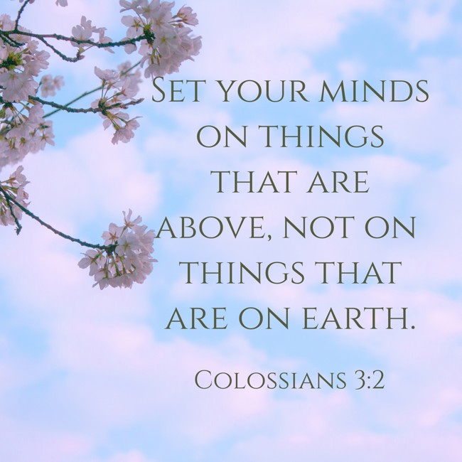 Set your minds on things that are above, not on things that are on earth. - Colossians 3:2
