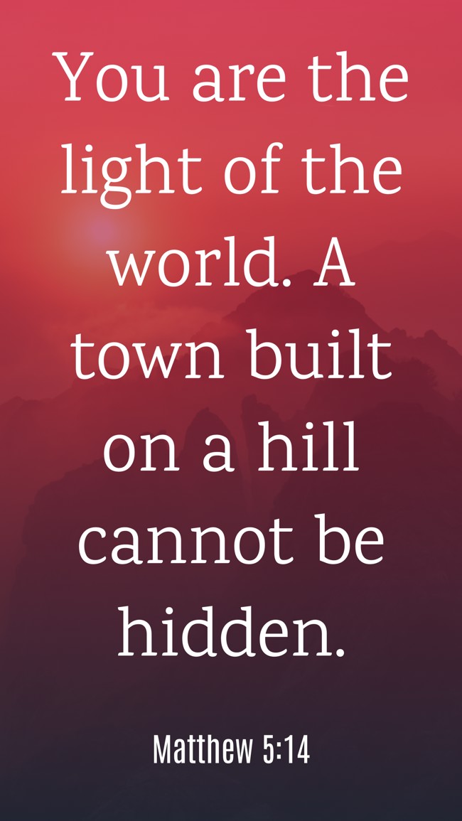 You are the light of the world. A town built on a hill cannot be hidden. - Matthew 5:14