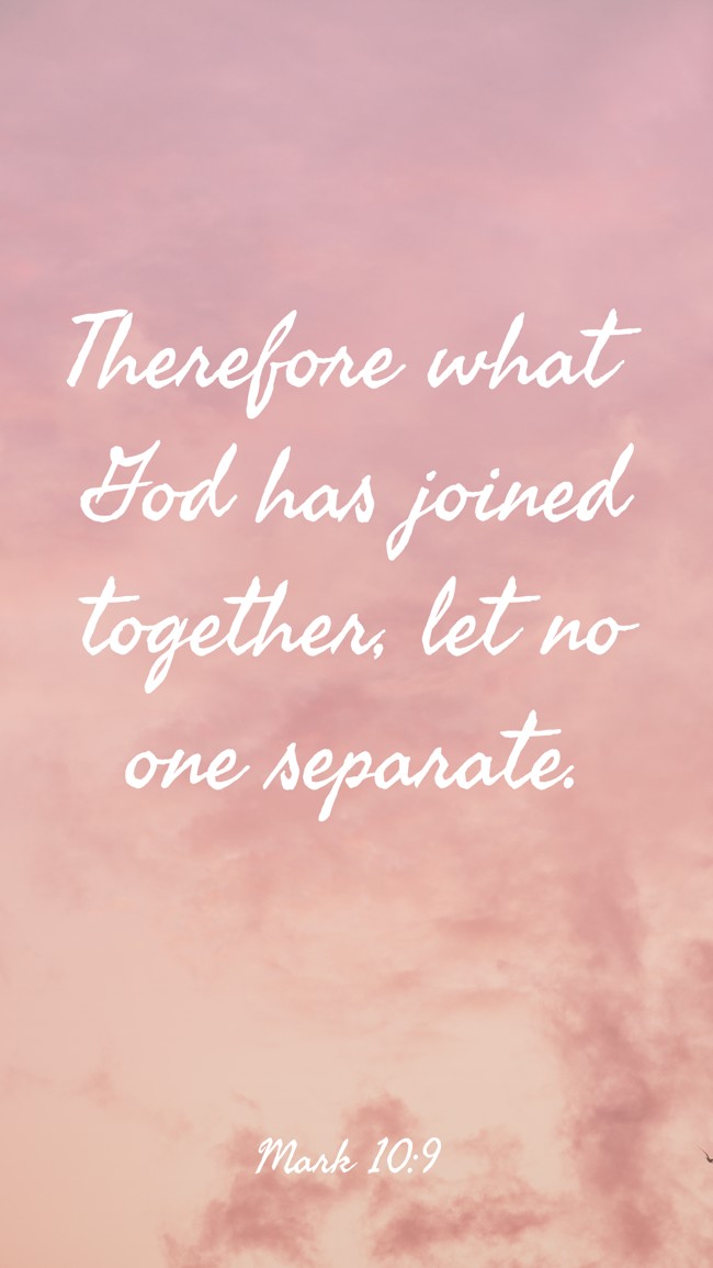 Therefore what God has joined together, let no one separate. - Mark 10:9