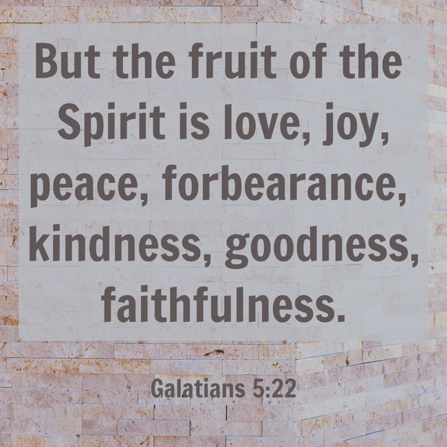 But the fruit of the Spirit is love, joy, peace, forbearance, kindness, goodness, faithfulness. - Galatians 5:22