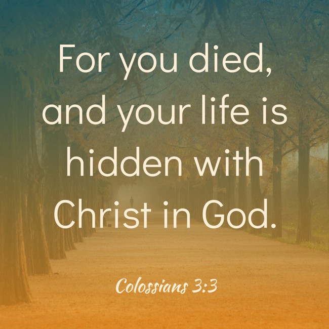 For you died, and your life is hidden with Christ in God. - Colossians 3:3