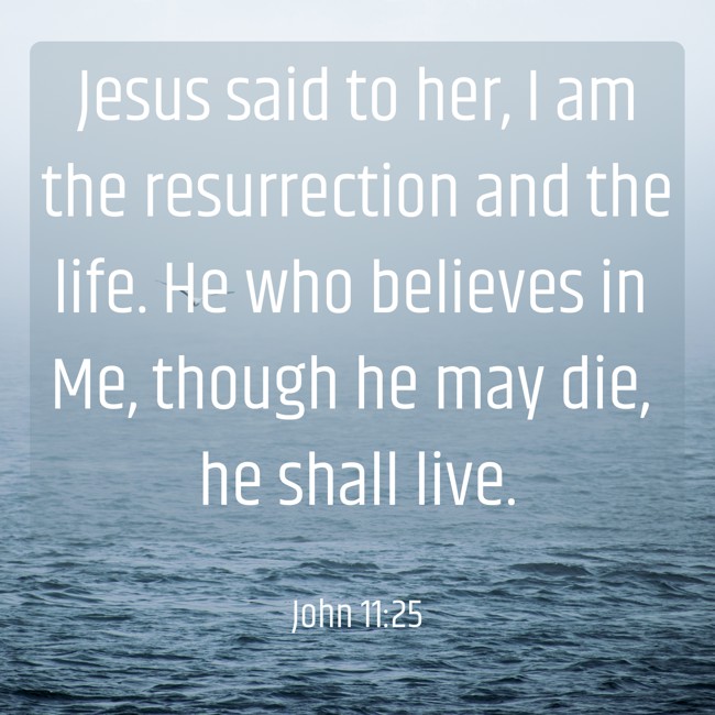  Jesus said to her, I am the resurrection and the life. He who believes in Me, though he may die, he shall live.   - John 11:25 