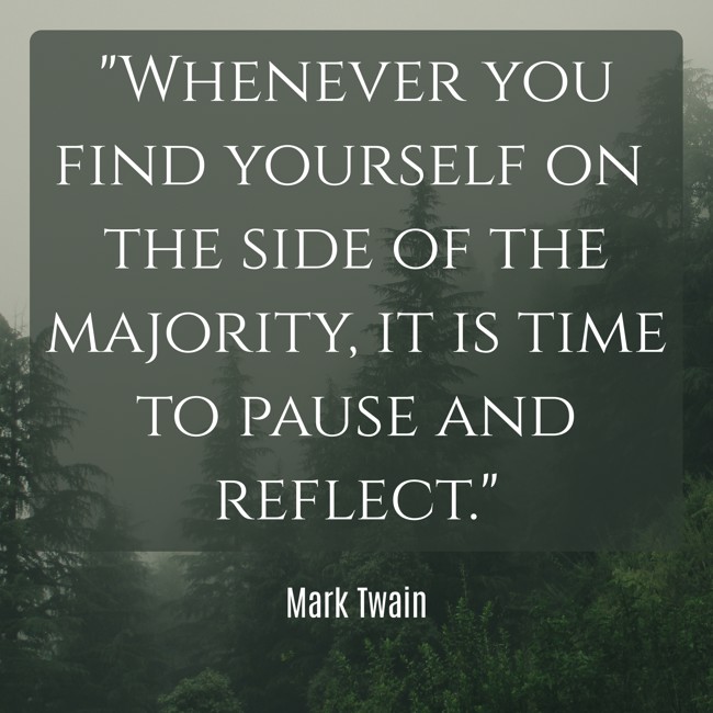 Whenever you find yourself on the side of the majority, it is time to pause and reflect. - Mark Twain