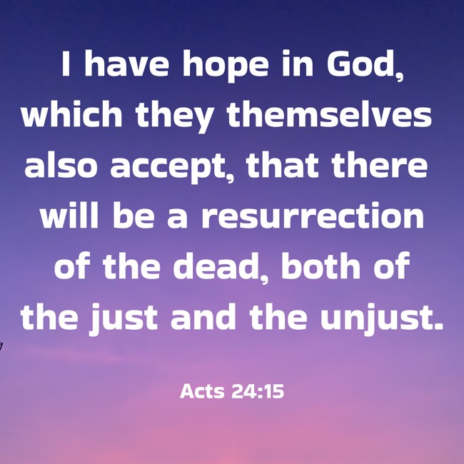  I have hope in God, which they themselves also accept, that there will be a resurrection of the dead, both of the just and the unjust.   - Acts 24:15 