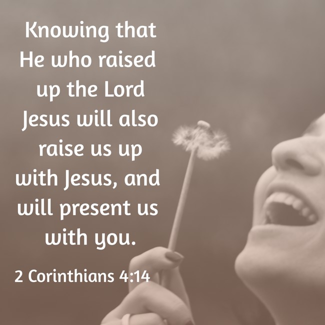  Knowing that He who raised up the Lord Jesus will also raise us up with Jesus, and will present us with you.   - 2 Corinthians 4:14 