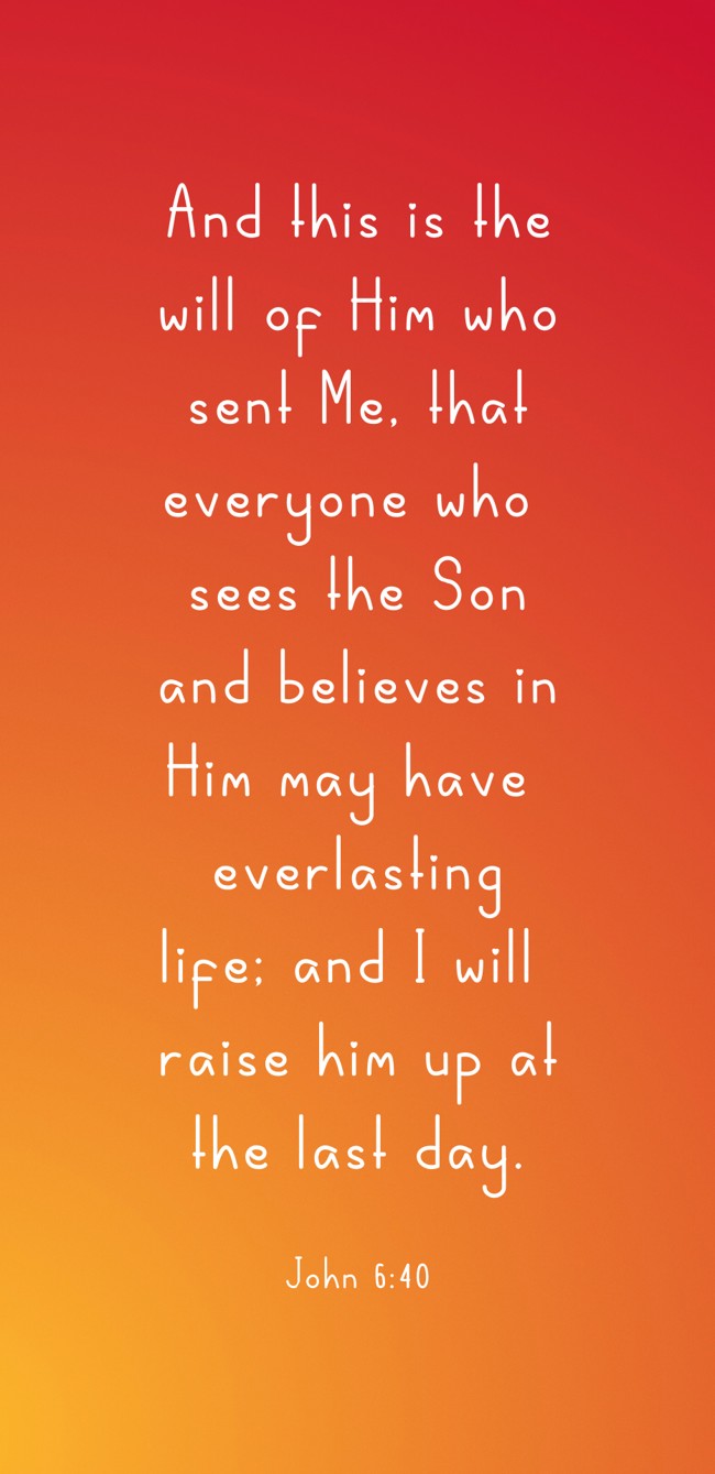  And this is the will of Him who sent Me, that everyone who sees the Son and believes in Him may have everlasting life; and I will raise him up at the last day.   - John 6:40 