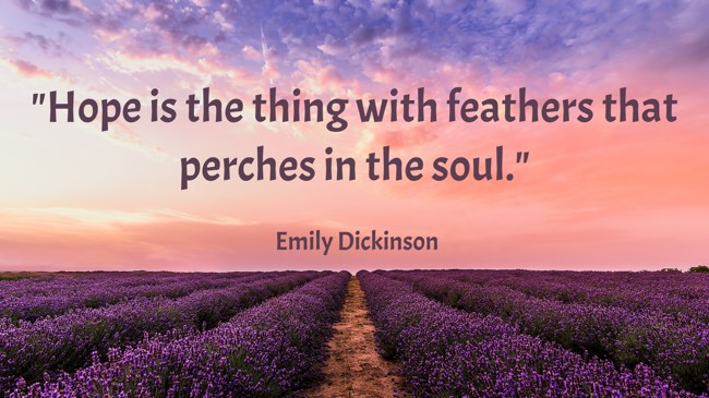  Hope is the thing with feathers that perches in the soul. - Emily Dickinson 