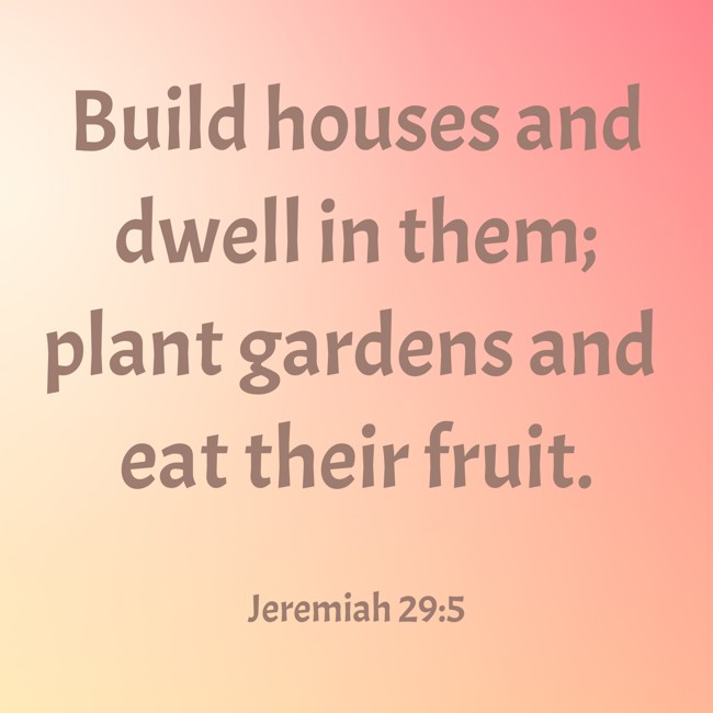 Build houses and dwell in them; plant gardens and eat their fruit. - Jeremiah 29:5