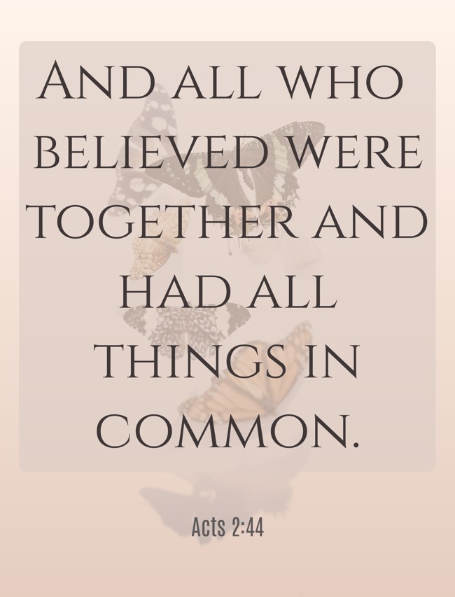 And all who believed were together and had all things in common. - Acts 2:44