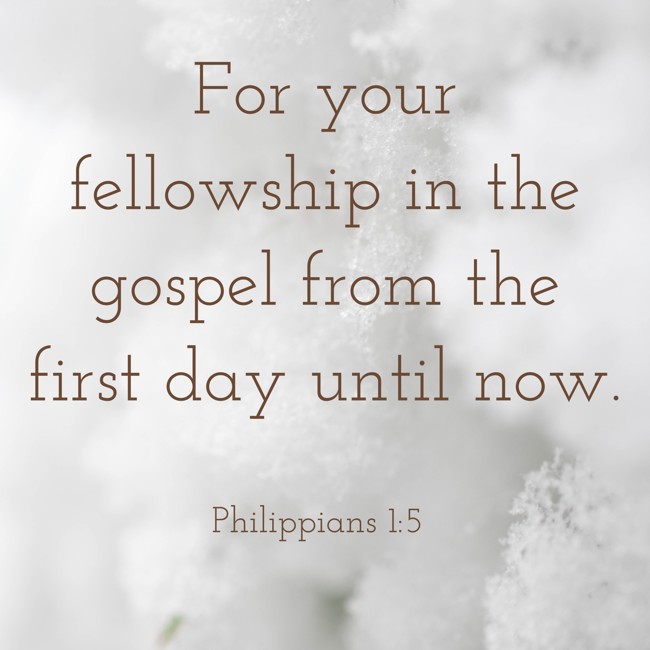 For your fellowship in the gospel from the first day until now. - Philippians 1:5