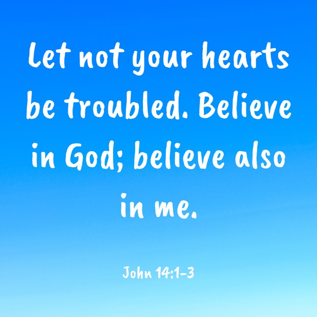  Let not your hearts be troubled. Believe in God; believe also in me.   - John 14:1-3 