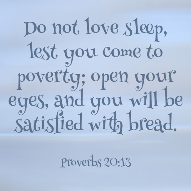 Do not love sleep, lest you come to poverty; open your eyes, and you will be satisfied with bread. - Proverbs 20:13