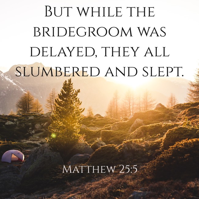 But while the bridegroom was delayed, they all slumbered and slept. - Matthew 25:5