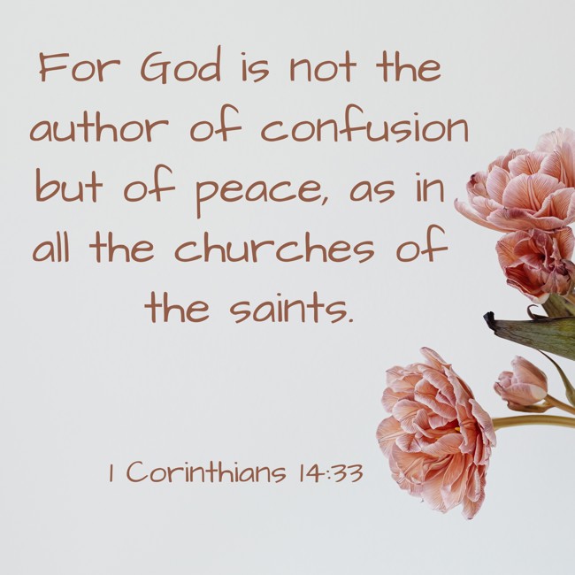 For God is not the author of confusion but of peace, as in all the churches of the saints. - 1 Corinthians 14:33