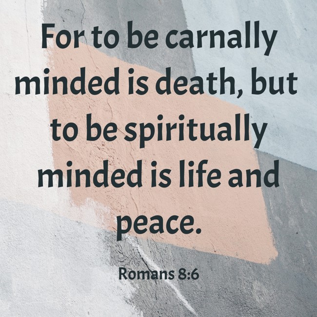 For to be carnally minded is death, but to be spiritually minded is life and peace. - Romans 8:6