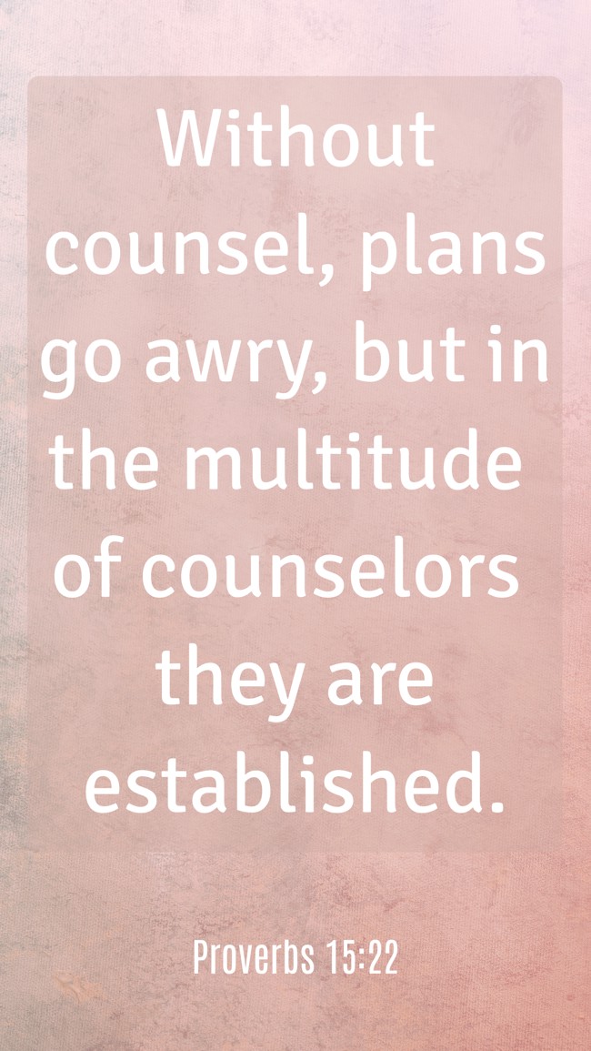 Without counsel, plans go awry, but in the multitude of counselors they are established. - Proverbs 15:22
