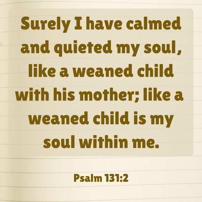 Surely I have calmed and quieted my soul, like a weaned child with his mother; like a weaned child is my soul within me. - Psalm 131:2