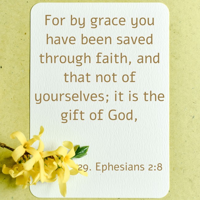 For by grace you have been saved through faith, and that not of yourselves; it is the gift of God, - 29. Ephesians 2:8