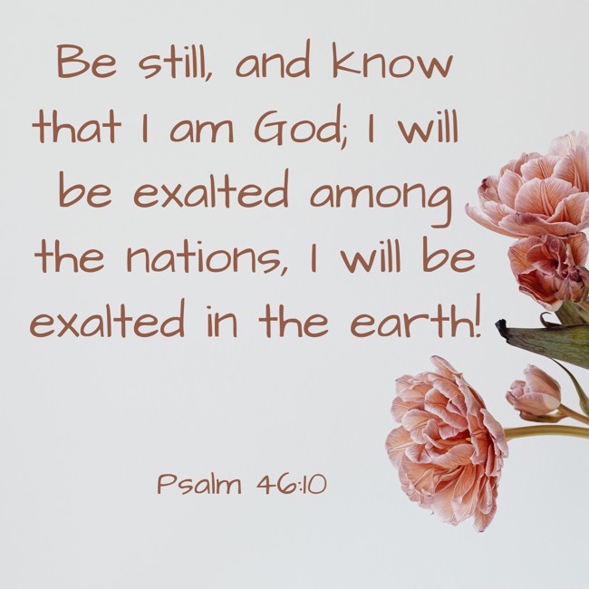Be still, and know that I am God; I will be exalted among the nations, I will be exalted in the earth! - Psalm 46:10